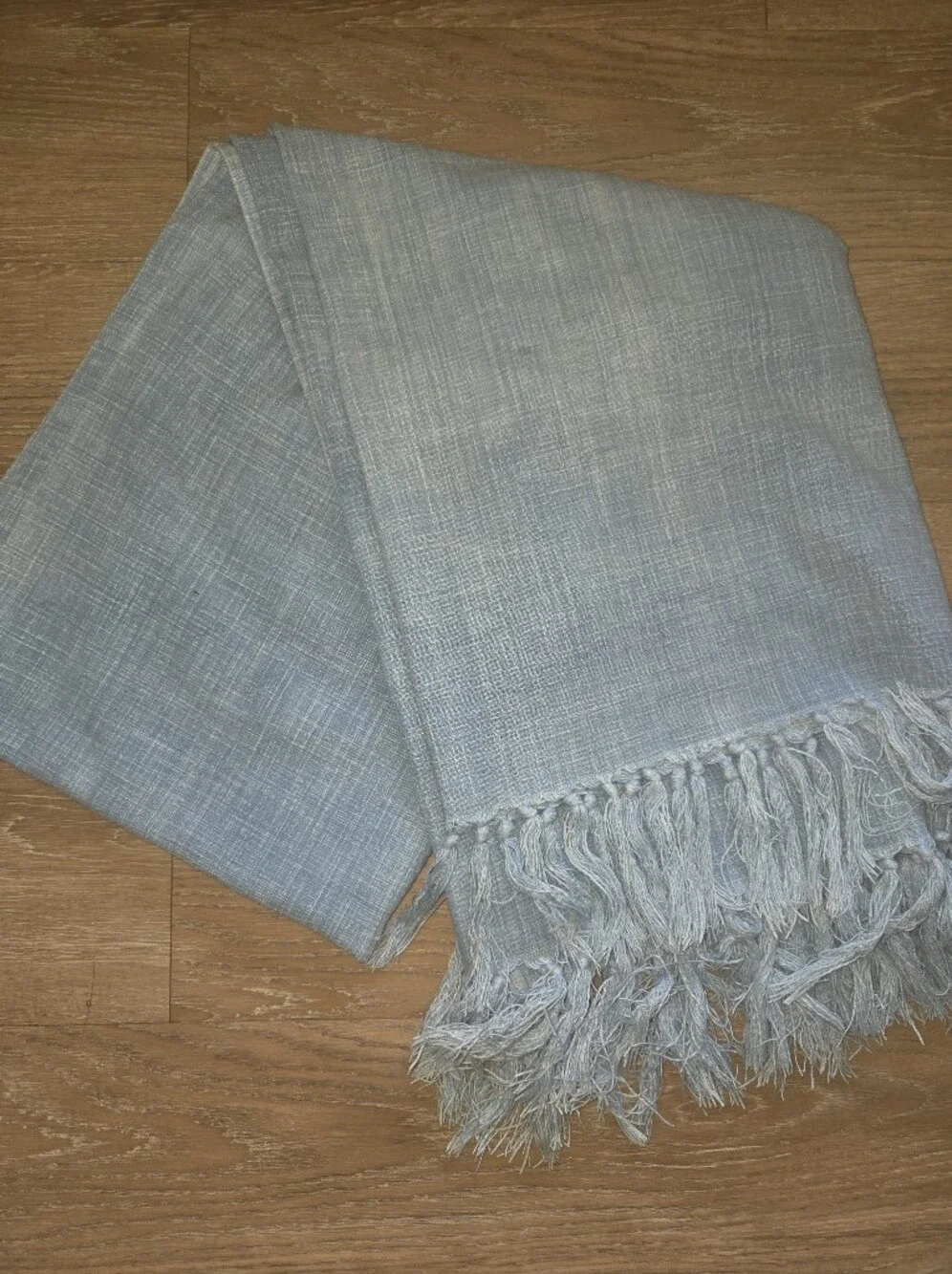 Cottagecore Anne Selke Light Blue Woven Throw Blanket with Fringe 50x70
